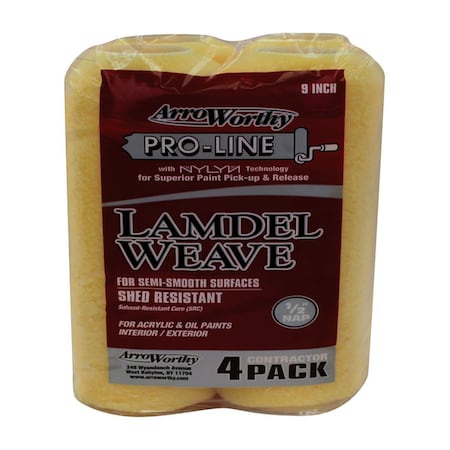 Arroworthy Pro-Line Lamdel Weave Synth Blnd 0.5 x 9 in. Paint Roller Cover for Semi-Smooth Surface, Maize, 4PK AR6160